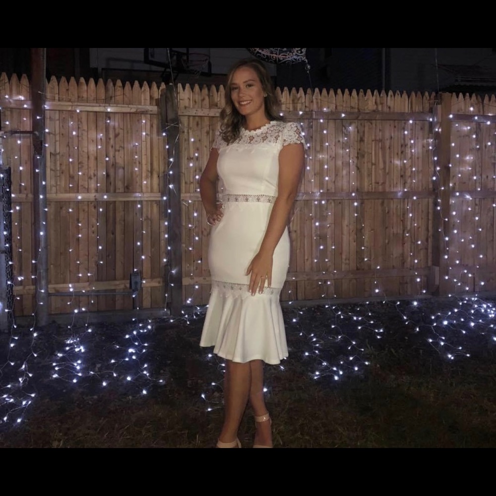 White Midi Flower Detailed Dress